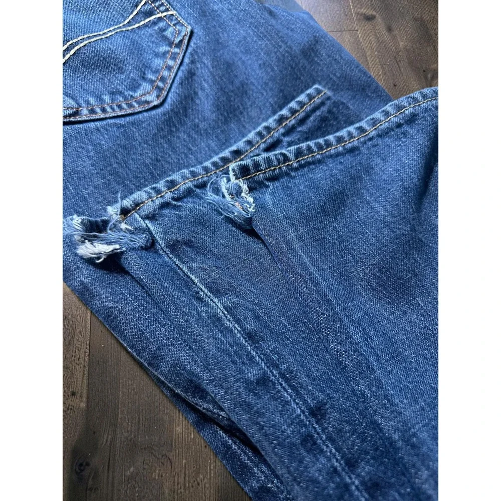 Hollister Jeans Men 33x32 Blue Slim Straight Button Fly Distressed Denim Y2K